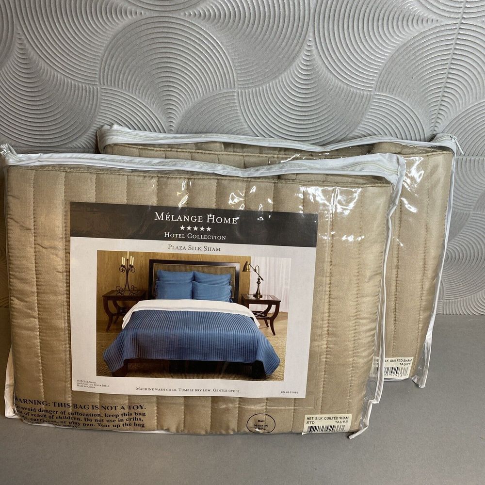 Melange Home Plaza‎ Silk Sham (2) Taupe Silk Quilted Sham